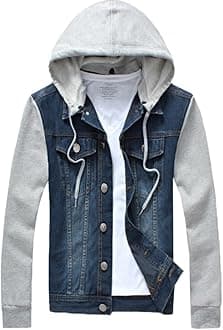 Men's Denim Hoodie Jacket Casual Slim Fit Button Down Jeans Coat