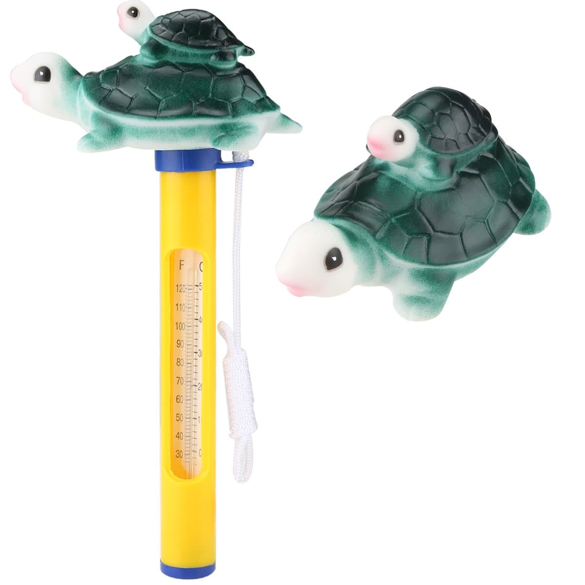 SENGKA Floating Pool Thermometer with String, Spa Bath Water Floating Thermometer for Indoor/Outdoor Swimming Pools, Hot Tub, Spa, Jacuzzi, Fish Pond and Aquariums(Green Turtle)