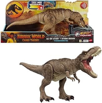 Jurassic World Chaos Theory All-Out Attack Tyrannosaurus Rex Dinosaur Action Figure Toy, T. rex with Rampage Attack, Chomp & Roar & Evolved Spikes, Digital Play​​​