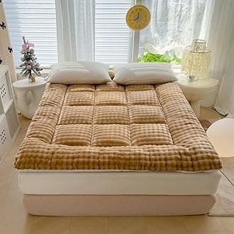 Japanese Futon Mattress,2025new Extra Thick Faux Wool Finish Fluffy Floor Futon Mattress, Super Soft Roll Up Tatami Mat, Foldable & Portable Floor Bed Sleeping Pad(Brown,150x200cm/Full)