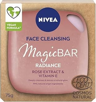 NIVEA MagicBAR Radiance Face Cleansing Bar (75g), Face Cleanser with Rose and Vitamin E, Plastic-Free Facial Cleansing Bar, Facial Cleanser Recyclable Packaging, Face Wash