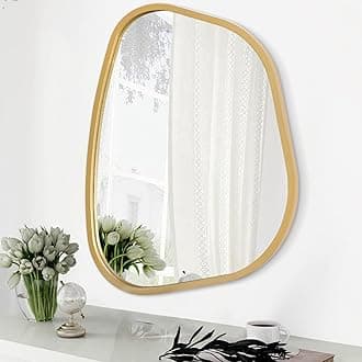 Irregular Asymmetrical Mirror Wall Mounted, Unique Vanity Mirror, Shaped Dressing Mirror Decorative for Living Room, Bathroom, Bedroom, Entryway Wall Decor Gold 16"x12"