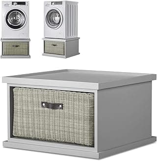 Tetbury dove grey washing machine stand with storage. Dryer pedestal with large storage basket, washing machine raiser . Fully Assembled