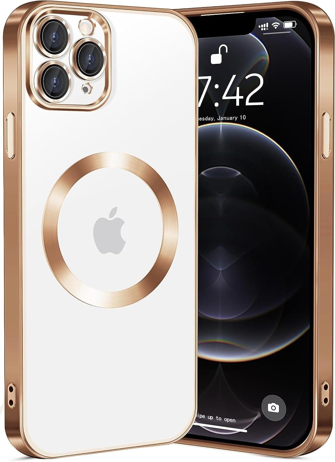 Electroplated Logo View Case for iPhone 11 Pro Max, Camera Lens Full Protection Luxury Electroplated Transparent TPU Slim Back Cover for iPhone 11 Pro Max - Gold