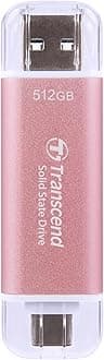 Transcend ESD310 512GB External SSD, Up to 1,050MB/s, Dual USB Flash Drive for iPhone/iPad/Mac/Windows, Android/Tablet/PC, USB3.2Gen2 Thumb Drive Photo Stick, 2-in-1 Type C&Type A Memory Stick - Pink
