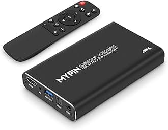 4K HD Media Player, MYPIN HDMI/AV/Coax Output for MP4 MP3 MKV with Remote Control, Play Videos and Photos with USB3.0 Drive/SD Card/HDD/External Device, Support Insert Internal 2.5-in SATA Hard Drive