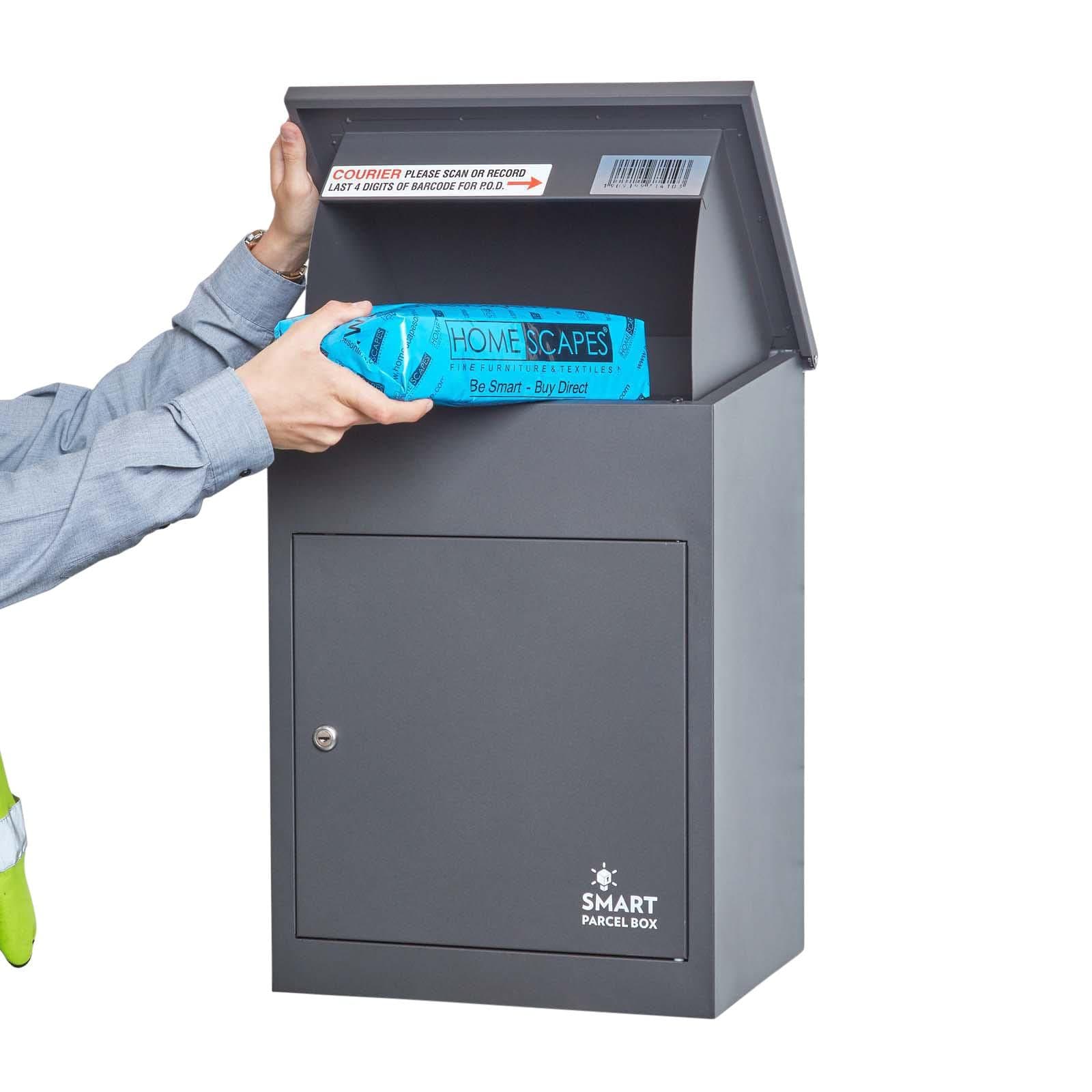 Smart Parcel Box Wall Mounted Drop Dark Grey for Secure Multiple Internet Deliveries of Large Delivery Packets Weatherproof Outdoor Delivery