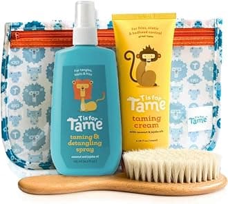T is for Tame - Baby Hair Kit - Natural Conditioner Spray, Smoothing Hair Cream, Soft Brush & Free Pouch - Frizz Control, Flyaway, Curly, Static - 4.2 & 3.38 fl oz