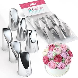 Set of 6 Professional Baking Nozzles for Making Flowers (124, 120, 122, 124k, 125k, 126k) for Cupcake and Cake Decoration - Compatible with Pastels - Made in Korea
