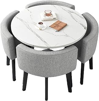 Office Reception Room Club Table and Chair Set, Reception Table and Chair Combination, Negotiation Table Sales Office Shops Meetings Small Round Tables (Gray,Cloth)