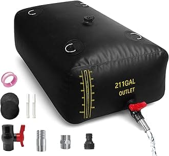 800L/211 Gal Water Bladder with Water Level Indicator, PVC Foldable and Portable Water Tank with 3 Connectors and Overflow Kit, Ideal for RV, Camping, Rainwater Collecting,Planting Watering