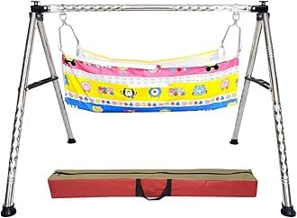 Trendy Creation Hub Foldable Cradles for 0 to 2 Years Baby Swing Cradle for New Born Baby Strong & Sturdy Cotton Jhula Palna Ghodiyu Hammock (Black)