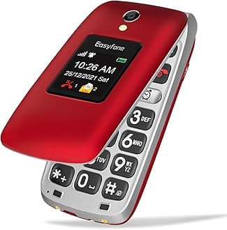 EasyfonePrime-A1 Pro 4G Flip Cell Phone for Seniors | Easy-to-Use | Big Buttons | Clear Sound | SOS & Block Button | Photo Speed Dial | SIM Card Included and Charging Dock (Red)