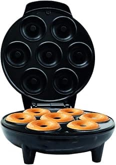 Mini Donut Maker Machine for Holiday, Kid-Friendly, Breakfast or Snack, Desserts & More with Non-stick Surface, Makes 7 Doughnuts, Black