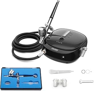 Oasser Airbrush Compressor Kit, Dual Action Airbrush Suit with Rechargeable 1000mAh Lithium Battery, 0.3mm Nozzle and 7CC Cup, Spray Airbrush Gun for Model, Tattoo, Manicure, Cake, Painting (Black)
