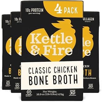 Chicken Bone Broth Soup by Kettle and Fire, Pack of 4, Keto Diet, Paleo Friendly, Whole 30 Approved, Gluten Free, with Collagen, 10g of protein,16.9 Oz (Pack of 4)