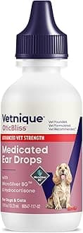 Vetnique Oticbliss Cat & Dog Ear Infection Treatment | Dog Ear Allergy Relief Drops, MicroSilver Yeast Infection Treatment for Dogs, Hydrocortisone for Itching, Redness Swelling (Ear Infection Drops)