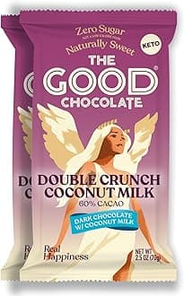 THE GOOD CHOCOLATE – Double Crunch Dark Chocolate Bars with 90% Less Sugar & Lower Net Carbs – Keto Chocolate Bar with Lower Calories, All Natural and Non-GMO Keto Snacks, 2.5 oz (2 Bars Starter Pack)