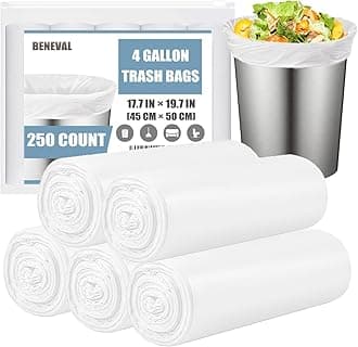 4 Gallon Small Trash Bags, 250 Count, Unscented, Transparent, Durable, Ideal for Bathroom, Kitchen, Office, Bedroom