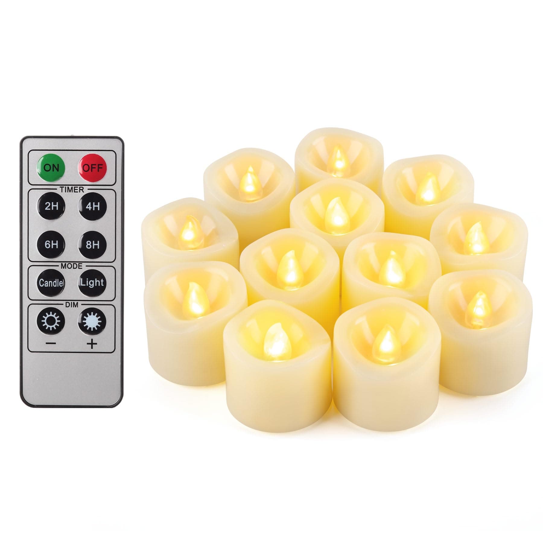 Led Flickering Flameless Votive Tea Lights Candles With Remote Control Battery Operated Set Of 12 / Electric Outdoor Tealights Timer Candle For Christmas,Xmas Decorations (Batteries Included) 200Hours