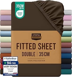 Utopia Bedding Fitted Sheet Double, Brown - Deep Pocket 14 inch (35 cm) - Easy Care - OEKO-TEX Certified - Soft Brushed Microfibre Fabric - Shrinkage and Fade Resistant - Bottom Sheet