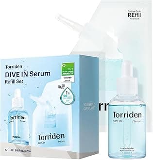 Torriden DIVE IN Serum 1.69 fl oz + refill pouch 1.69 fl oz | Deep Hydration to Get Glow Skin | Hyaluronic Acid, Panthenol, Allantoin | Korean Facial Serum