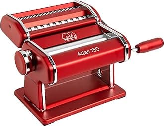 Atlas 150 Machine, Made in Italy, Red, Includes Pasta Cutter, Hand Crank, and Instructions