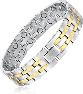 2X Ultra Strength Magnetic Bracelet - Trendy Power Magnetic Bracelets for Men - Adjustable Length with Sizing Tool, Father's Day Jewelry Custom Gifts (Silver&Gold)