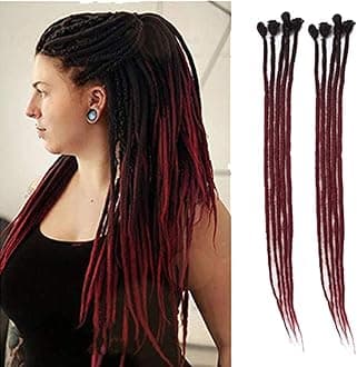 Dsoar(60cm , Black & Burgundy) - 60cm Ombre Dreadlocks Extensions for Women/Men 10 Strands Synthetic Dreads Handmade Crochet Braiding Hair Jamaica Reggae Locs(Ombre Black and Burgundy)