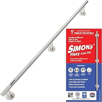 Simon's Flexy 304 Stainless Steel Grab bar for Bathroom and Toilet Safety Handle of Elderly People - 100 cm with 3 Legs of 4.5 cm - Pack of 2