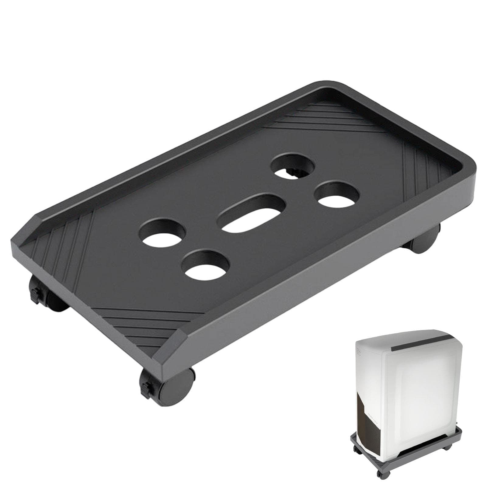 PW TOOLS Computer Tower Floor Stand - with Rolling Caster Wheels Mobile Computer Tower Floor Stand for Most Gaming PC | under Desk Desktop CPU Stand Cart PC Case Holder Rack Shelf with Airing Hole