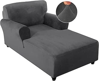 FantasDecor Velvet Chaise Lounge Cover Stretch Double Arm Chair Slipcover for Living Room Bedroom Soft Plush Fabric Machine Washable, Grey