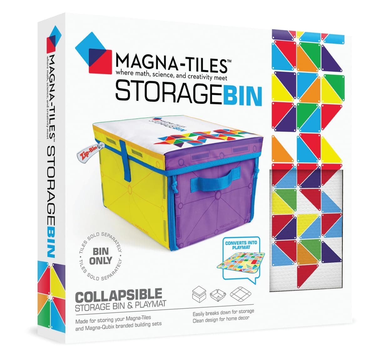 Magna-Tiles Storage Bin & Interactive Play-Mat, Collapsible Storage Bin With Handles for Playroom, Closet, Bedroom, Home Organization and Classroom, 12.5 x 11 x 8” Bin