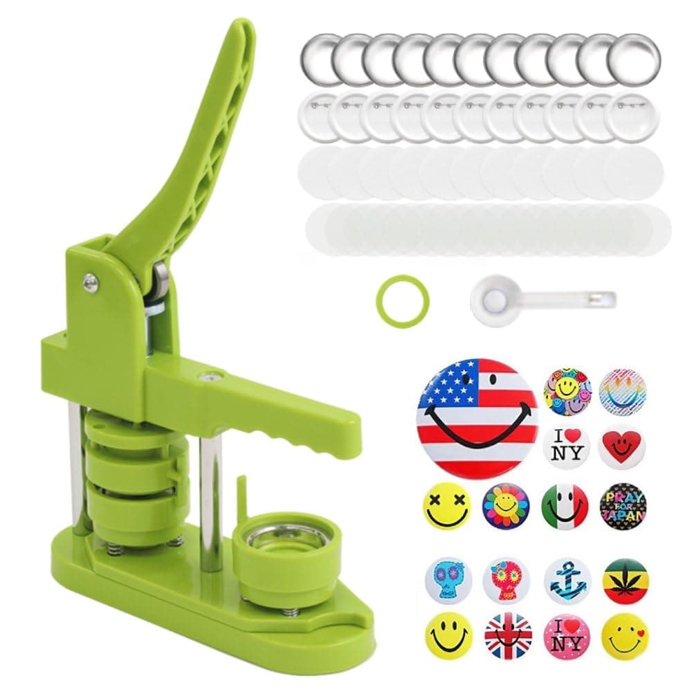 Button Maker Machine 32 mm / 1.25 inch with 100pcs, Installation-Free Pin Badge Maker Kit, Button Maker Supplies, Children DIY Gifts (32mm -100pcs)