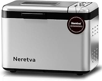 Neretva Bread Maker, 3.3LB Larger Bread Machine 15-in-1 Stainless Steel & Nonstick Ceramic Pan & Auto Nut Dispenser Breadmaker Machines Full Touch Panel with Gluten Free White Wheat Rye French Pizza