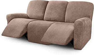 Velvet 8-Pieces Recliner Sofa Covers Stretch Reclining Couch Covers for 3 Cushion Reclining Sofa Slipcovers Furniture Covers Thick Soft Washable (3 Seater Recliner Cover, Sand)