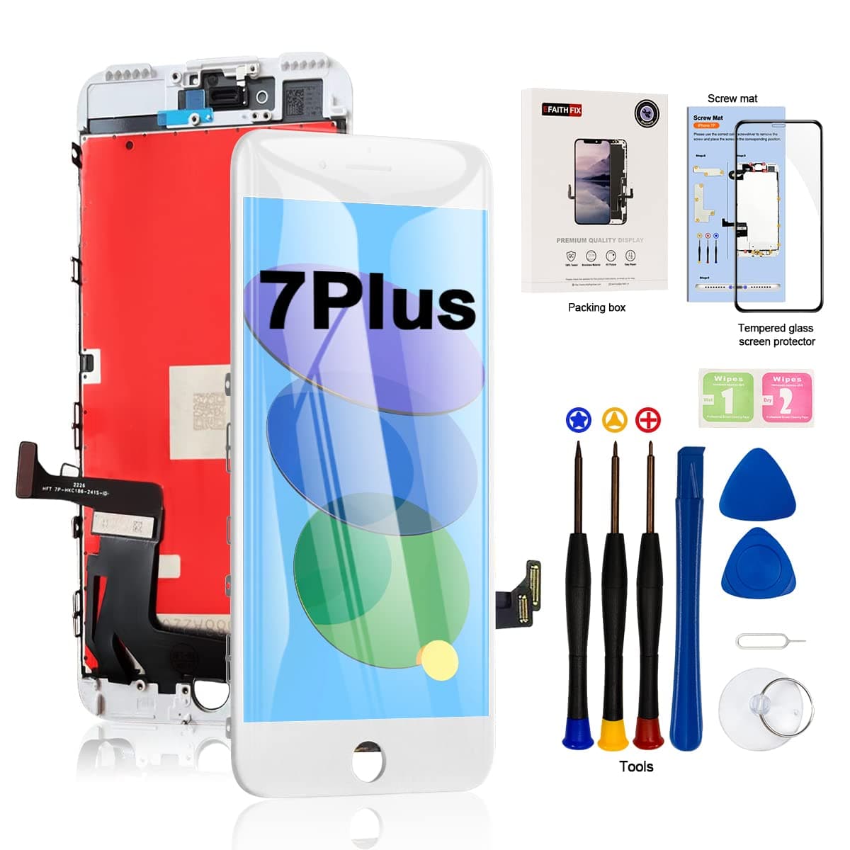 EFAITHFIX for iPhone 7 Plus LCD Screen Replacement White 5.5 Inch Frame Assembly LCD Display 3D Touch Screen Digitizer with Repair Tools Kit Tempered Glass Screen Protector for A1784, A1785, A1661