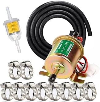 Electric Fuel Pump Kit Universal for Carburetor Lawn Mower Transfer Gas Diesel Include 2 Meter/6.56-Foot 5/16" ID Fuel Line + Fuel Filters + 10pcs Hose Clamp 2.5-4psi HEP02A