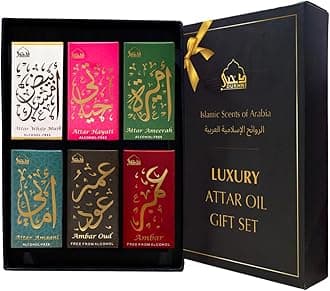 Dukhni Luxury Attar Oil Set | Arabian unisex perfume oils | 6 assorted scents x 6ml | Mini roll ons, arabic oud fragrance oil | Alcohol free, Vegan, Collection Set for Gifting