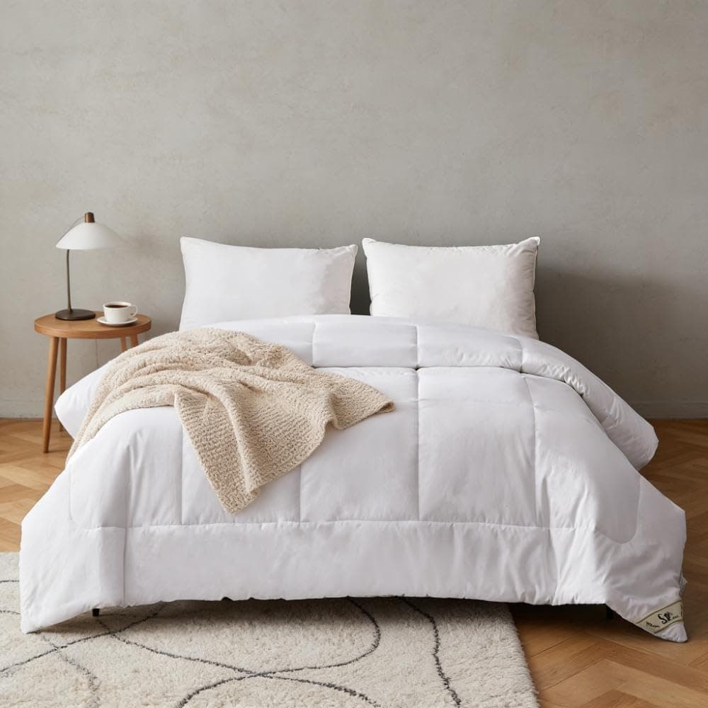 Simple&Opulence Down Alternative Comforter, King Size Duvet Insert with 100% Cotton Cover, Ultra-Soft Microfiber Quilted All Season Breathable Cooling Bed Comforter (King, White)