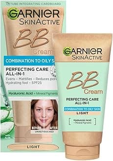 Oil-Free Perfecting All-in-1 BB Cream, Shade Light, Tinted Moisturiser SPF25, Mattifies Skin & Evens Complexion, With Hyaluronic Acid, Aloe & Mineral Pigments, 50ml