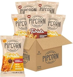 Heirloom Twists Variety Pack by Pipcorn - Cinnamon Sugar and Honey Barbeque - 4.5oz 6pk - Healthy Snacks, Gluten Free Snacks, Upcycled Heirloom Corn Flour