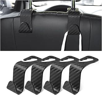 Hanemia Car Back Seat Headrest Hooks, 4 Pack Carbon Fiber Stylish Back Seat Hanger for Car Handbag Clothes Coats Grocery Bags, Car Interior Accessories
