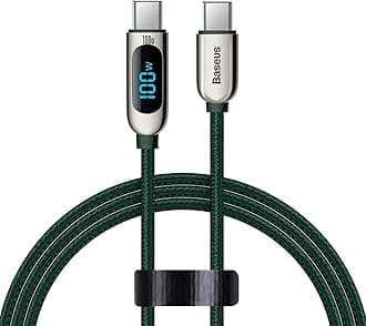 Baseus USB C 100W Cable LED Display USB Type C Cable For Xiaomi 10 Huawei Samsung 5A Fast Charging Charger USBC USB-C Data Cable Type-C Wire Cord (1M, C to C 100W, Green)