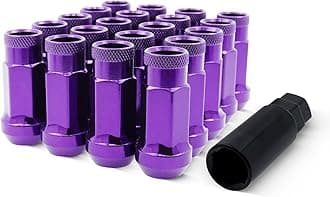 EZAccessory 14x1.5 Extended Tuner Lug Nuts 20 Pcs+Key Purple Racing Open End for Dodge Charger 05-25 Dodge Challenger 08-24 Chevy Camaro 10-25 Ford Mustang 15-25