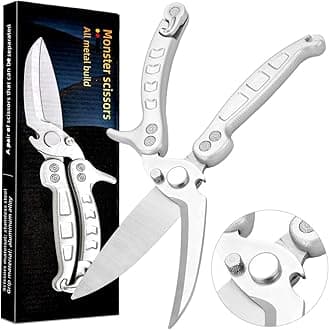 Heavy Duty Kitchen Shears, Spring Loaded Poultry Shears Stainless Steel Chef Scissors for Bone, Chicken, Poultry, Fish, Food, Meat,Spring-loaded Full Steel Handle