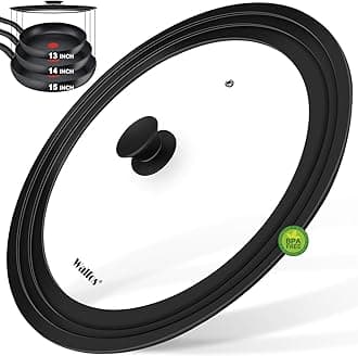 Walfos Universal Lid for Pots, Pans and Skillets - Tempered Glass with Heat Resistant Silicone Rim, Fits 13", 14" and 15" Diameter Cookware