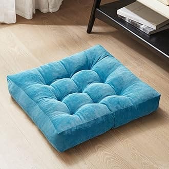 Degrees of Comfort Meditation Floor Pillow, Square Large Pillows Seating for Adults, Tufted Corduroy Thick Cushion for Living Room Tatami, Turquoise, 22x22 Inch