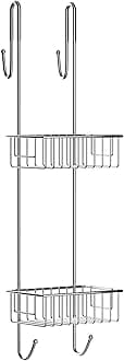 Bamodi2-Tier Stainless Steel Shower Caddy-Hanging Shower Rack-Bathroom Organizer for Accessories-Rustproof Stainless Steel-2 Towel Hooks-27.56" DX8.27 WX7.28 H(Chrome)