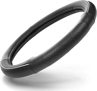 - HD Driven SWC Premium Black Leather Steering Wheel Cover with Massage Grip – 18” Diameter for Semi-Trucks, Ribbed Rubber Core & High-Performance Leather, Vehicle Accessories